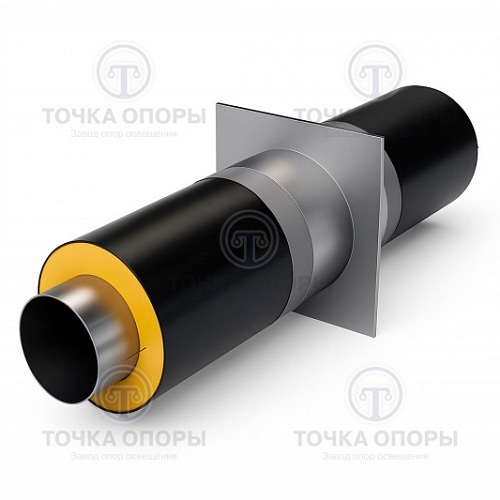 Неподвижная опора в ППУ изоляции с полиэтиленовой (ПЭ) оболочкой с металлической заглушкой изоляции